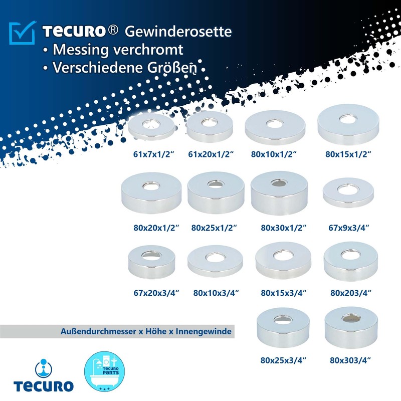tecuro Threaded Rosette (3/4) Diameter 27 mm x Diameter 80