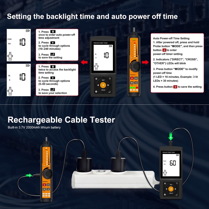 Rechargeable Digital Tone Cable Tester, WANLUTECH Tone Generator with Probe
