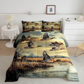 Feelyou Boys Girls Mallard Duck Comforter Set Full Size, Duck Hunting Bedding Set Kids Wild Animal Comforter Cabin Farmhouse Teens Duvet Set Bedroom Decor Microfiber Bed Set
