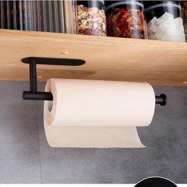DMOKJER Paper Towel Holder,Wall Mounted Paper Towel Roll Holder with Damping Effect,Under Counter Paper Towel Racks with Self-Adhesive or Screw for Kitchen Bathroom (Black)