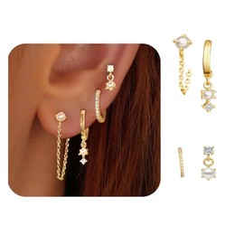 Small Hoop Earrings Set, Dainty Small Hoop Earrings for women. 14K Gold Plated Chunky Open Hoop Earrings CZ Dangle Huggie Cartilage Stud Earrings Multiple Piercings earring