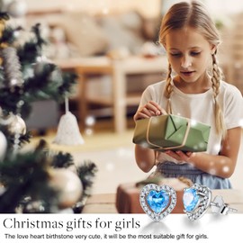 Esberry 18K Gold Plating 925 Sterling Silver Birthstone Love Heart Stud Earrings Cubic Zirconia Hypoallergenic Earrings Birthday gift for Women and Girls (March-Aquamarine)