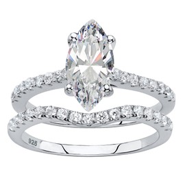 PalmBeach Platinum-Plated Sterling Silver Round Princess Oval or Marquise Cubic Zirconia Bridal Ring Set Size 6