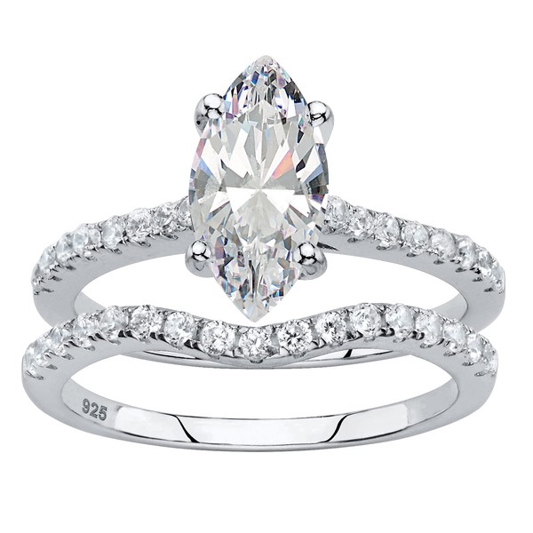 PalmBeach Platinum-Plated Sterling Silver Round Princess Oval or Marquise Cubic