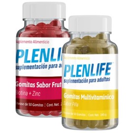 PLENLIFE 2 PACK | Gomitas con Biotina y Zinc - Suplemento sin Azúcar Sabor Frutos Rojos y Multivitamínico Sabor Piña | 2 Frascos con 50 unidades c/u