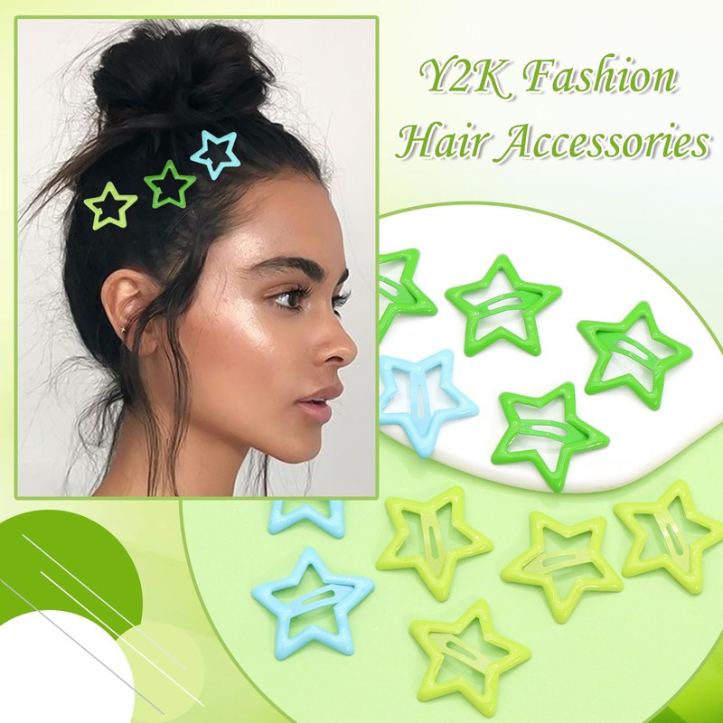 NAISKA Green Star Hair Accessories - Non-Slip Snap Barrettes and
