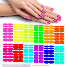 DANNEASY 12 Sheets Fluorescence Color Nail Wraps for Women Self Adhesive Nail Polish Stickers Stick on Nail Polish Strips Gel Fingernail Sticker Nails with Nail File, Cuticle Stick
