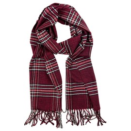 Plum Feathers Plaid Check and Solid Cashmere Feel Winter Scarf, Warm Scarfs, Cold Weather Accessories, Fringe Scarves Burgundy Tartan Plaid