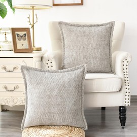 CaliTime Throw Pillow Covers Pack of 2 Soft Solid Dyed Cross Chenille Wide-Brimmed Cushion Cases for Couch Sofa Home Decoration 18 X 18 Inches Taupe