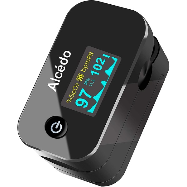 Alcedo Pulse Oximeter Fingertip | Blood Oxygen Saturation Level (SpO2) and Heart Rate Monitor | Dual Color OLED Display | Portable Carry Case, Lanyard, Batteries