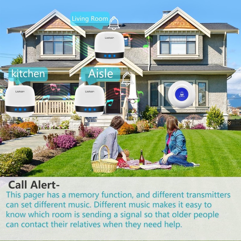 LIOTOIN Wireless Caregiver Pager Nurse Alert System Call Bell for