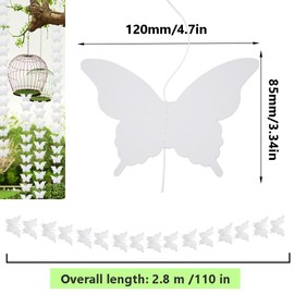 Hocansen 4PCS Paper Butterfly Banner 2.8m/118in Hanging Butterfly Paper Garland Butterfly Hanging Streamers Party Decorations Butterfly Flag for Birthday Wedding Decorations (White/ZHD)