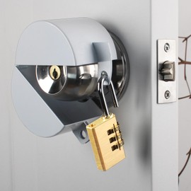 TEMEILI Door Knob with Lock,Without Drilling,Dementia Door Handle Lock，from Outside Prevents Turning of Door Knob and Access to Keyhole,for Apartment Evictions，Childproof (White with Padlock)