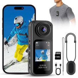 Lottsall Action Cam 64GB 180° Rotatable 2.7K HD Camera with 1.47 Inch Display, Hands-Free POV, App Control, 120° Wide Angle Small Camera for Vlogs, Sports, Travel, Outdoor, Body Cam