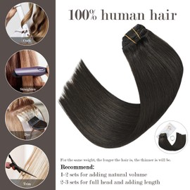 Honsoo Dark Brown Hair Extensions 70g 7pcs 20Inch Clip in Hair Extensions Natural Soft Silky Straight Real Human Hair Extensions For Women