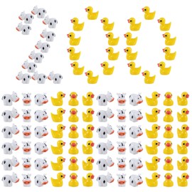 200 Pcs Mini Resin Animals Figures, Tiny Resin Ducks Cow DIY Miniature Garden Accessories for Fairy Garden Micro Landscape Aquarium Dollhouse Potted Plants Decorations (100PCS Duck+100PCS Cow)