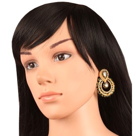 Touchstone Indian Bollywood Chandbali Moon Kundan Polki Look Faux Emerald Green Rhinestones Long Bridal Designer Jewelry Chandelier Earrings For Women In Antique Gold Tone