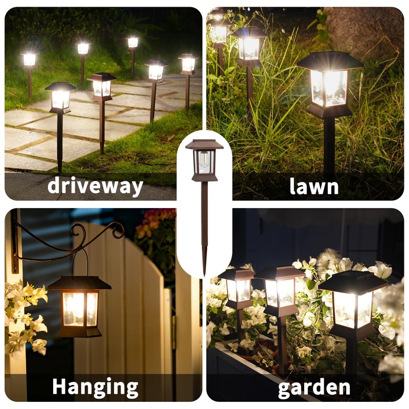 Glosola 6Pack Solar Pathway Lights Outdoor Waterproof IP65, Brown Solar