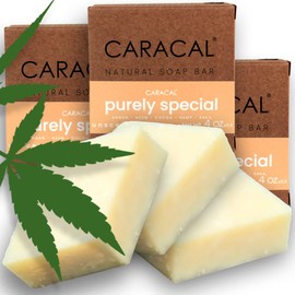 CARACAL Fragrance-Free Hemp Argan Neem Herbal Soap Bar (3-Pack) Purely Special – All Natural Olive, Castor Oils, Cocoa & Shea Butter