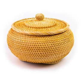 Hand-Woven Round Rattan Storage Basket with Lid – 8.6x5.1 Inch Durable Wicker Box for Picnic, Decoration, and Multi-Purpose Storage – Eco-Friendly Craftsmanship