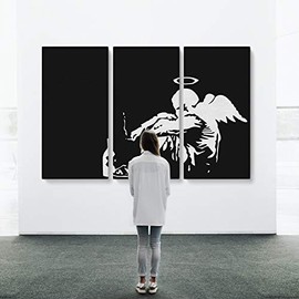 Banksy Fallen Angel Graffiti Canvas Art Wall Home Decor - Various Size (3 Pieces Large)