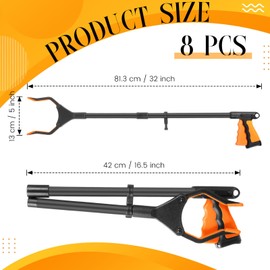 Ctosree 8 Pack 32" Trash Grabber Reacher Tool for Elderly, Foldable Litter Picker Upper, Lightweight Trash Pick up Stick, Long Handy Mobility Aids for Home Garden Arm Extension(Multicolor,Black)