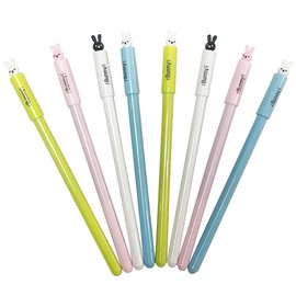 DYBADYSA 8 Pcs Bunny 0.38mm Novelty Styles Cute Black Ink Ballpoint Writing Pen Set Plastic Creative Gel Ink Pens for Office School Stationery Supplies Set
