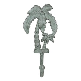 Ebros Gift Cast Iron Verdigris Tropical Paradise Beach Coconut Palm Trees Decorative Wall Hook Decor Sculpture Ocean Marine Wildlife Nautical Home Vacation Getaway Figurine (1)
