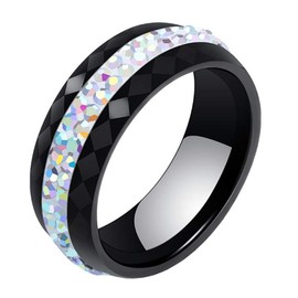 HIJONES Women's Ceramic Ring with Crystal Eternity Wedding, Ceramic