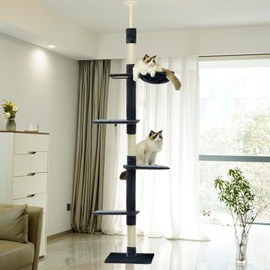 Floor to Ceiling Cat Tree, 5-Tier Height (86-109 inches) - Adjustable Cat Climbing Tower with Sisal Scratching Posts, Hammock, Platforms, and Hanging Balls