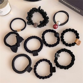 JETSO 4U Hair Elastics, Set of 10, Pearl Hair Elastics, Hair Accessories, Rubber, Pearl, Hair Band, Hair Bundles, Adults, Commuting, Fashionable, Women's, Simple, Hair Accessory, Hair Clip, Ring