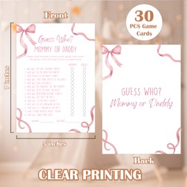 Pink Bow Baby Shower Games, Pink Guess Who Mommy or Daddy Game for 30 Guests with Game Cards, Gender Reveal, Baby Shower Supplies & Decorations (DV01)