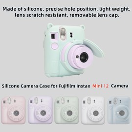 Instant Mini 12 Funda protectora para cmara Instax Mini 12, funda suave para cmara Mini 12, funda de goma para cmara con funda extrable para lente, incluye una correa para la mueca
