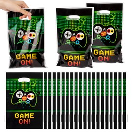 PANTIDE Video Games Party Favor Bags, Game On Plastic Loot Gifts Bags, Gaming Goody Candy Treat Bags for Video Game Themed Birthday Party Supplies Decorations, Set of 50
