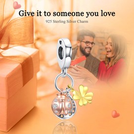 Rimgoris 925 Sterling Silver Charm for Women Bracelets Necklace Ladybug Two Tone Rose Gold Dangle Charm Gift