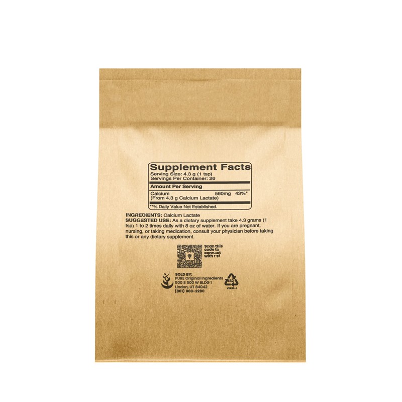 Pure Original Ingredients Calcium Lactate Calcium Supplement, Electrolyte, Non-GMO (4
