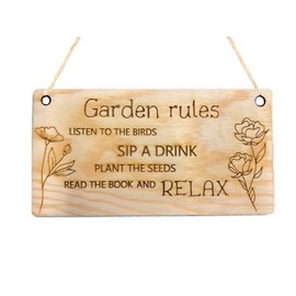 Pet-Jos Garden Rules Hanging Hours Sign Decor Gift Wooden Wooden Plaque Natural Decoration Garden decoration