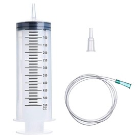 Gobesty Large Syringe with Hose, 550 ml Industrial Syringe, Plastic Syringe, Reusable for Scientific, Industrial Laboratories, Animal Feeding, Trade Shows