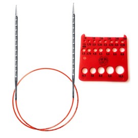 addiNovel (aka Rocket 2 cuadrados) - Agujas de tejer circulares ergonómicas con cordón rojo y medidor de agujas (60 cm) US 3 (3,25 mm)