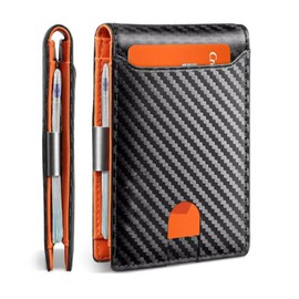Everwish Creations Leather Money Clip Double Fold RFID Blocking Wallet | Ultra-Thin Double Folding Men's Wallet | Carbon Fiber Leather Wallet | Pack of 1