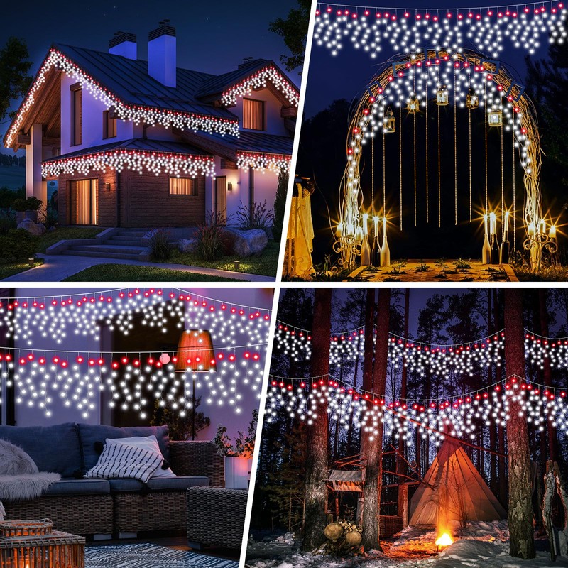 Retisee 65ft Red White Solar Wedding Icicle Light for Outdoor