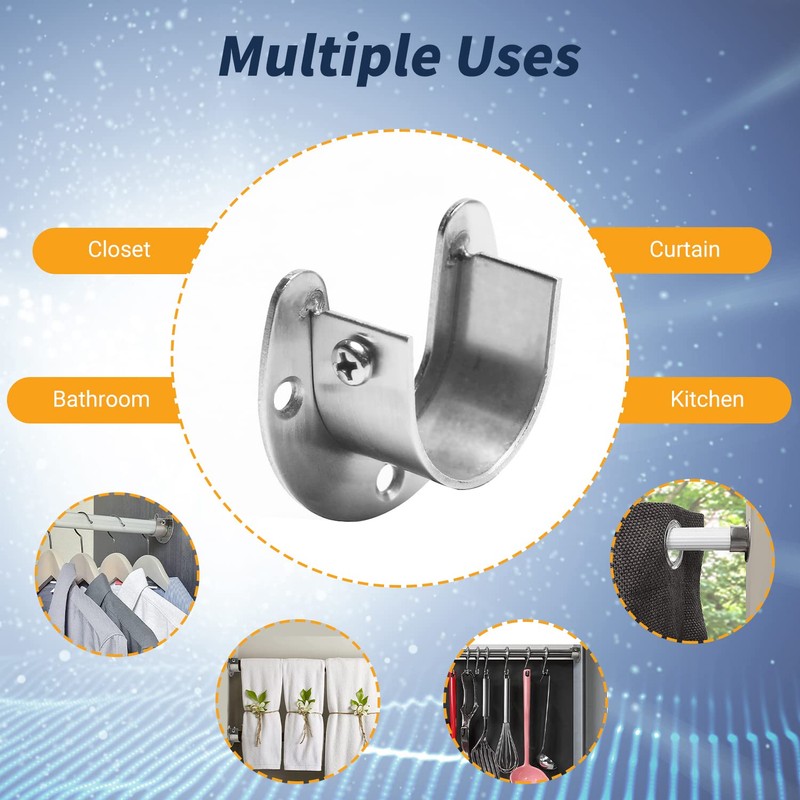 MroMax Stainless Steel Closet Rod End Supports, Wardrobe Pole Sockets