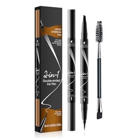 Eyebrow Pencil, Waterproof, 2-in-1 Dual-Ended Microblading Eyebrow Pencil, Microblading Eyebrow Pencil, Long-Lasting, Smudgeproof, Quick-Drying, Liquid Eyebrow Pencil (Black)