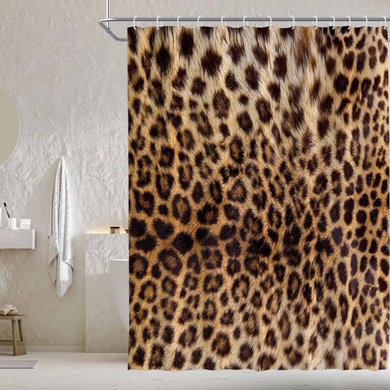 Brown Leopard Shower Curtain Cheetah Animal Print Blackout Polyester Machine