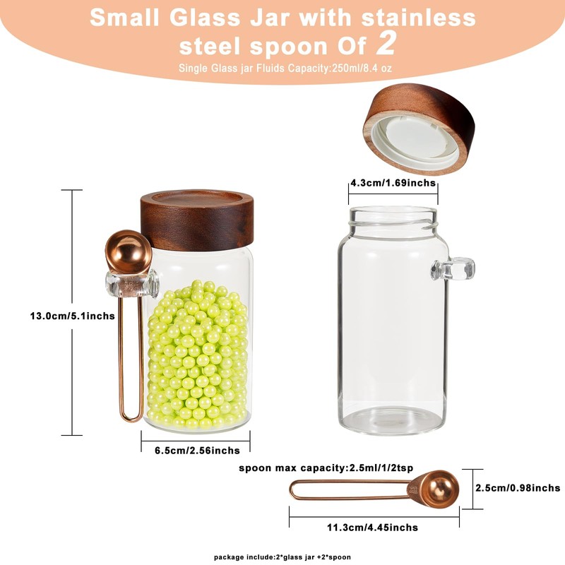Patoper 8oz Small Glass Spice Jar with Spoon Coffee Sugar