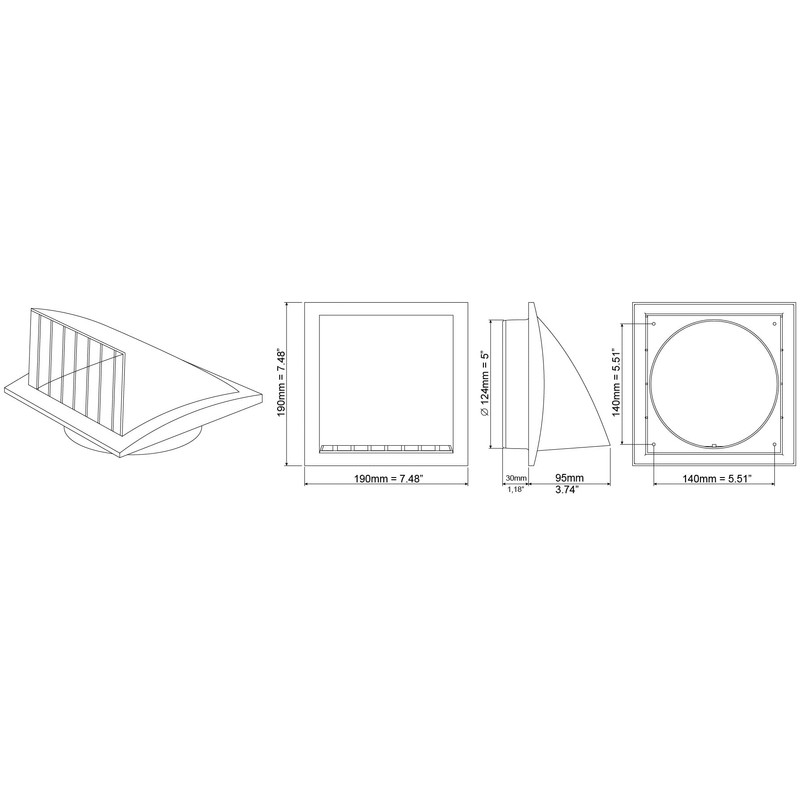 H&C VENT Rectangular Ventilation Grille with Backflow Flap, Plastic Weather