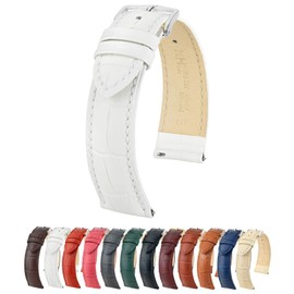 Hirsch Duke Leather Watch Strap - White - M - 16mm - Silver Buckle - Alligator Embossed Calf Leather Band