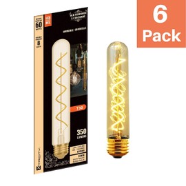 Xtricity Vintage T30 8 Inch Tubular Edison Style LED Light Bulb, Decorative Spiral Filament, 5W (60W Replacement), Dimmable, 350 Lumens, E26 Medium Base, 2200K, 120V, (6 Pack)