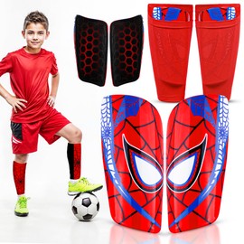SAGA SPORTS Unbreakable Spider Football Shin pads mens Includes Sleeves Soccer Shin Guards Youth & Adults | Vibrant Colors, Lightweight & Durable| Kids Shin Pads Boys with EVA Foam - M [9-10 Yrs]