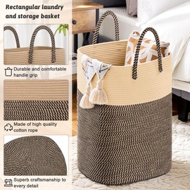 Laundry Basket,Woven Cotton Rope Laundry Hamper Sorters,60L Versatile Storage for Dirty Clothes,Baby Toys,and Blankets in Bathroom, Nursery,and Living Room